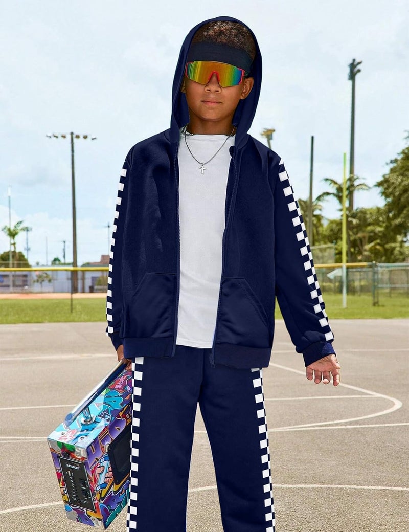 Doumlop Store Unisex Boys Girls Clothes Plaid 2 Piece Outfits Athletic Tracksuit Hooded Sweatshirt and Sweatpants Kids Sweatsuits - Image 3